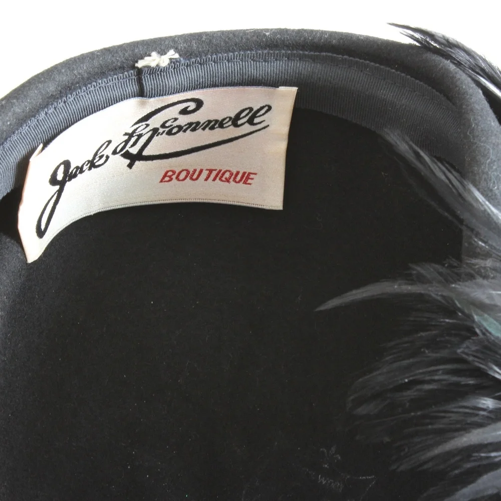 Jack McConnell Hat Wool & Feather Clochette Vintage Fascinator Designer HTF Rare - Picture 7 of 7